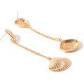 Bohemian long tassel earrings, fashionable small fresh all-match alloy shell pendant earrings